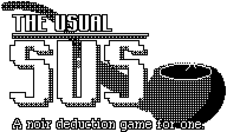 The Usual Sus logo: THE USUAL in small letters over a rule, SUS in large letters below, with a large dimmed detective&rsquo;s pipe behind the lettering and smoke rising on the right