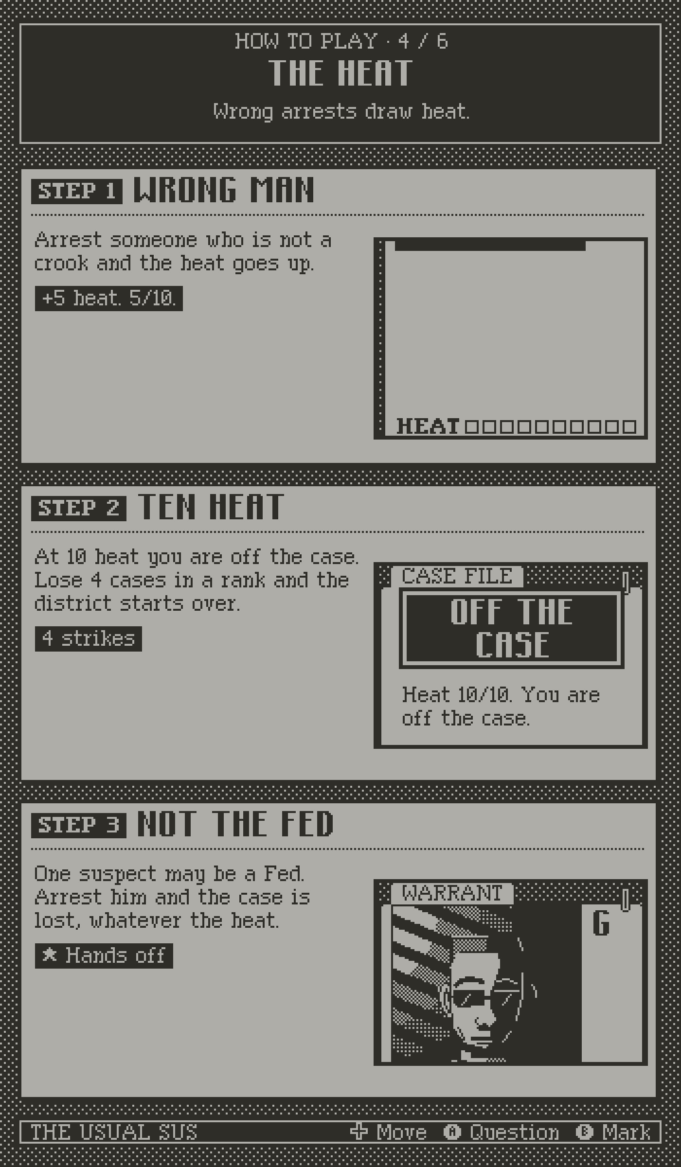 How to play, page 4, the heat. Step 1: wrong man. Step 2: ten heat. Step 3: not the Fed.
